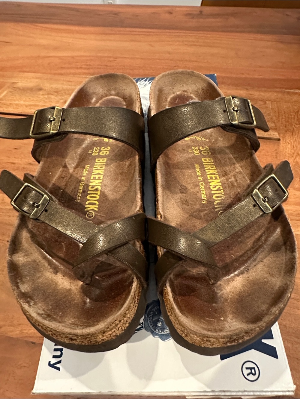 Birkenstock Brown Two-Strap Leather Sandals with Buckles